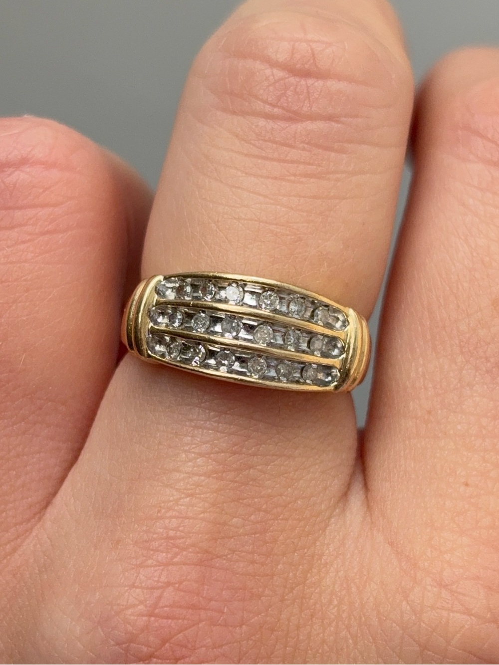 10K Yellow Gold Wide Multi Diamond Vintage Band Ring